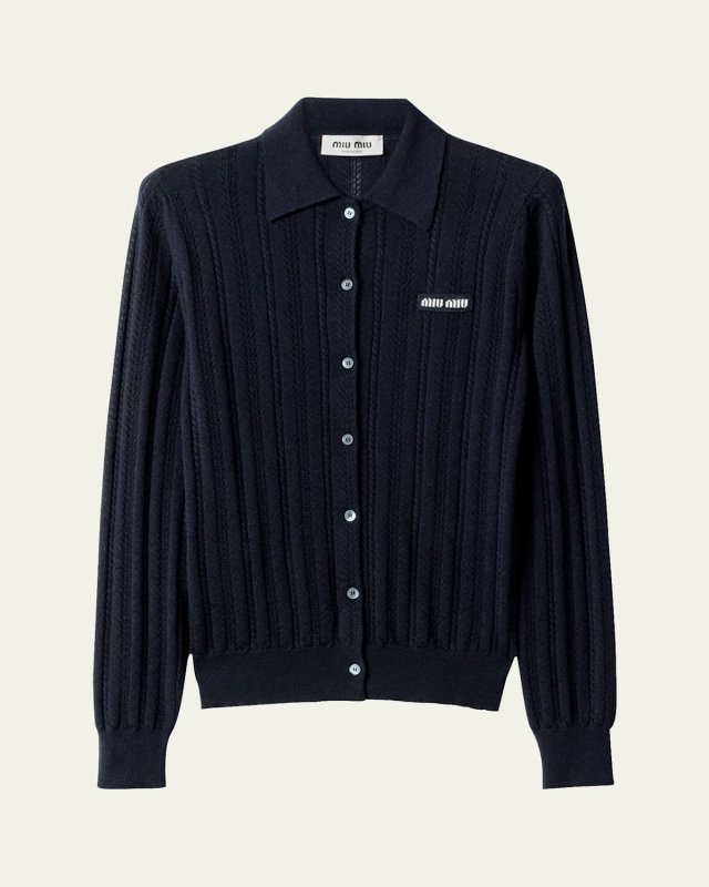 Cashmere Pointelle Cable-Knit Cardigan